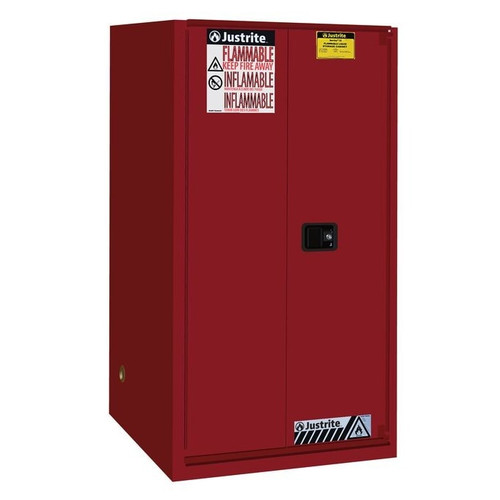 JUSTRITE 60 Gallon, 2 Shelves, 1 Bi-Fold Self Close Door, Flammable Cabinet, Sure-Grip® EX, Red - 896081