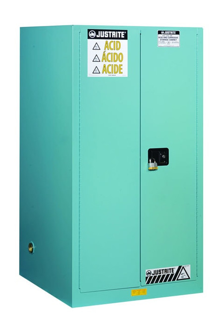 JUSTRITE 90 Gallon, 2 Shelves, 2 Doors, Manual Close, Corrosives/Acid Steel Safety Cabinet, Sure-Grip® EX, Blue - 899002