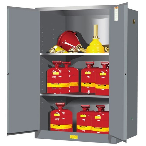JUSTRITE  90 Gallon, 2 Shelves, 2 Doors, Manual Close, Flammable Cabinet, Sure-Grip® EX, Gray - 899003