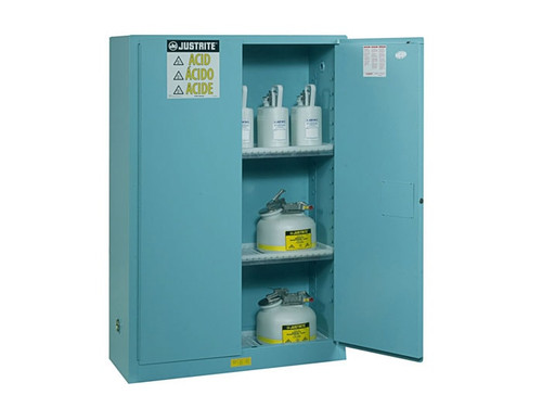 JUSTRITE 90 Gallon, 1 Shelf, 1 Bi-Fold Self-Close Door, Corrosives/Acid Steel Safety Cabinet, Sure-Grip® EX, Blue - 899082