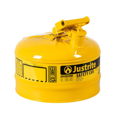 JUSTRITE 2.5 Gallon Steel Safety Can for Diesel, Type I, Flame Arrester, Yellow - 7125200