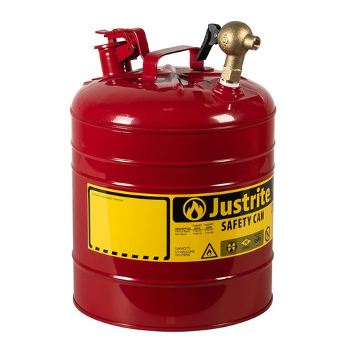JUSTRITE 5 Gallon, Dispensing Steel Safety Can, Type I, Top Brass Faucet, Red - 7150147