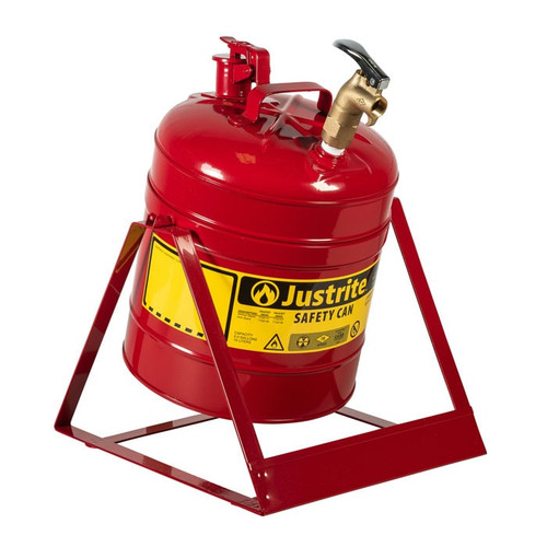 JUSTRITE 5 Gallon, Steel Safety Can, Tilt-Style with Stand, Type I, Top Faucet, Red - 7150156