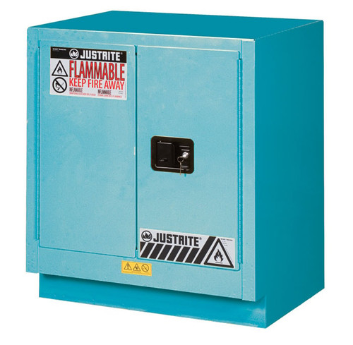 JUSTRITE 19 Gallon, 1 Shelf, 2 Doors, Manual Close, Corrosives/Acids Safety Cabinet, ChemCor® Under Fume Hood, Blue - 8831022