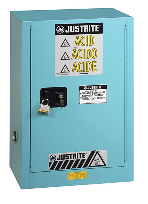 JUSTRITE 12 Gallon, 1 Shelf, 1 Door, Manual Close, Corrosives/Acids Safety Cabinet, ChemCor® Compac, Blue - 8912022