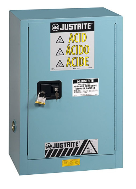 JUSTRITE 12 Gallon, 1 Shelf, 1 Door, Self Close, Corrosives/Acids Safety Cabinet, ChemCor® Compac, Blue - 8912222