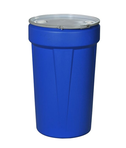 EAGLE 55 Gallon, Metal Lever-Lock, Plastic Barrel Drum with 1x2" and 1x3/4" Bung Holes, Blue - 1655MBBG