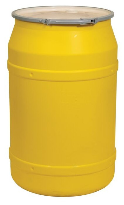 EAGLE 55 Gallon, Metal Lever-Lock, Lab Pack Plastic Barrel Drum with 1x2" and 1x3/4" Bung Holes, Yellow - 1656MBG