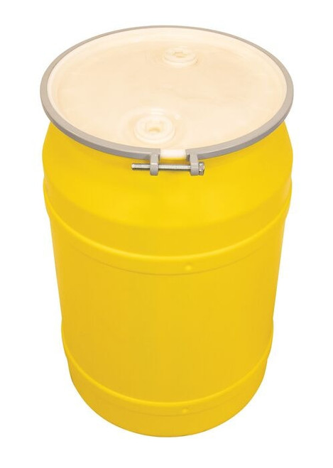 EAGLE 55 Gallon, Metal Bolt Rings, Lab Pack Plastic Barrel Drum with 2x2" Bung Holes, Yellow - 1656MBRBG2