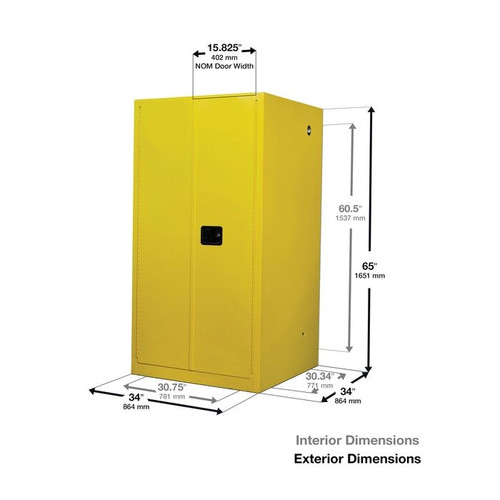 EAGLE 60 Gallon, 2 Shelves, 1 Door, Manual Close, Flammable Liquid Cabinet, Yellow - 1961X