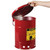 JUSTRITE 6 Gallon, Oily Waste Can, Hand-Operated Cover with lid open, Red - 09110