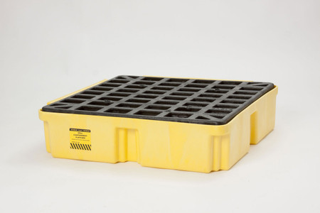 Eagle One Modular Drum Spill Platform With Drain – 26.25"x26", 15 Gal Sump, 2000 Lb Capacity – HDPE, Made In USA, Yellow