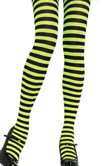 Green and Black Striped Witches Tights