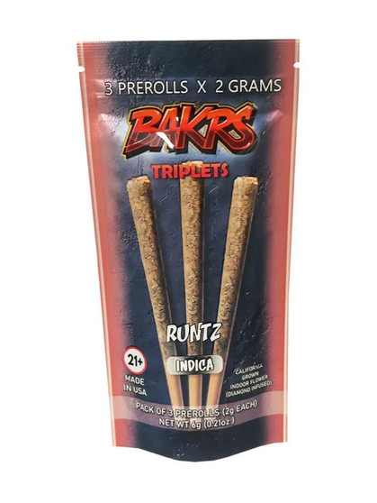 BAKRS TRIPLETS PREROLLS DIAMONDS INFUSED 2G X 3CT