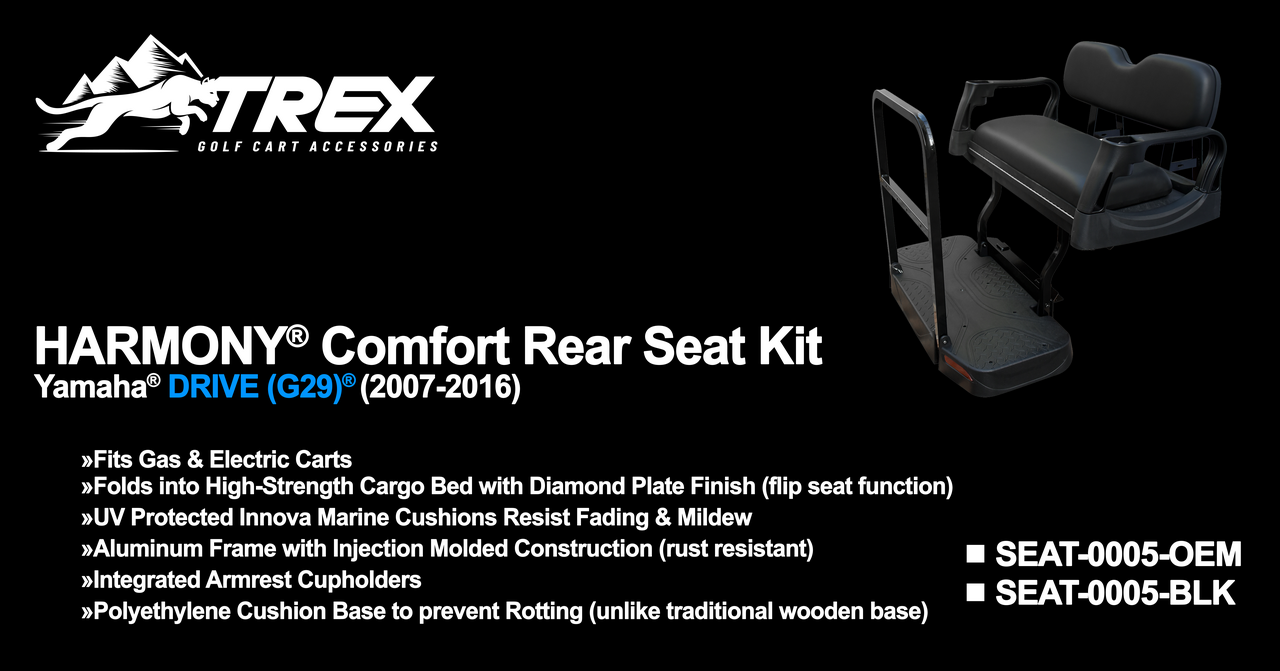 TREX HARMONY Comfort EZGO RXV Rear Seat Kit PREMIUM in Black Cushion