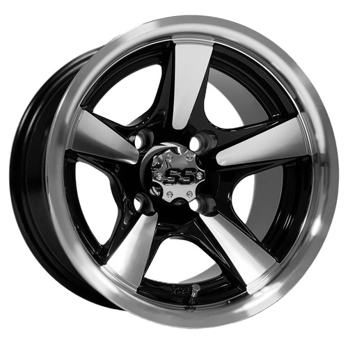 12" BULLITT Machined / Black Golf Cart Wheels