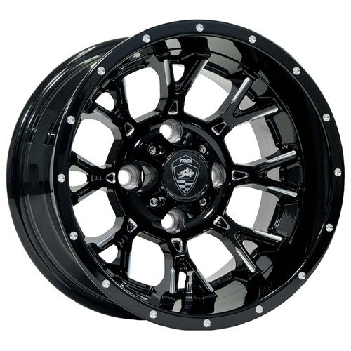 TREX 12" SPARTAN Gloss Black / Milled Golf Cart Wheels