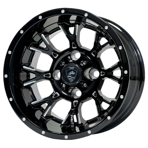 TREX 12" SPARTAN Gloss Black / Milled Golf Cart Wheels
