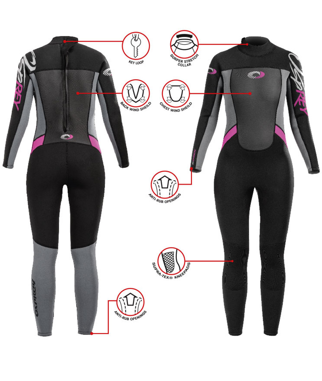 Black/Pink Medium Short Osprey Girls 3 mm Shorty Summer Wetsuit Origin