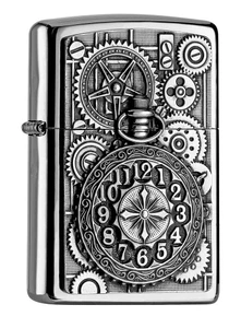 Zippo Clock Emblem Pocket Watch Windproof Lighter front view