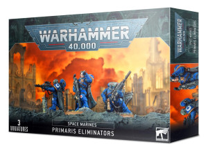 Warhammer 40,000 Space Marines Eliminator Squad miniature set from Games Workshop featuring elite sniper specialists equipped with Phobos armour and precision rifles.