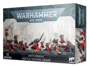 Warhammer 40,000 Adepta Sororitas Battle Sisters Squad miniature set from Games Workshop featuring power-armoured Sisters of Battle armed with boltguns and specialist weapons.