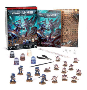 Warhammer 40,000 Introductory Set containing Space Marine and Tyranid miniatures, paints, hobby tools and beginner gaming accessories available at Outdoors Ramsey Isle of Man.
