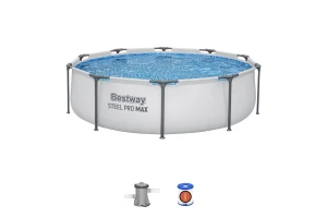 Bestway Steel Pro MAX round swimming pool installed in a family garden ready for summer fun.