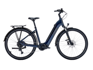 Raleigh Motus Derailleur 2027 electric bike in Night Blue featuring a Bosch Performance Line motor, integrated 500Wh battery and low-step frame for comfortable everyday riding.