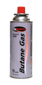 GoSystem 2220 gas cartridge 227g with an iso-butane and propane gas mix for camping stoves and portable gas burners.