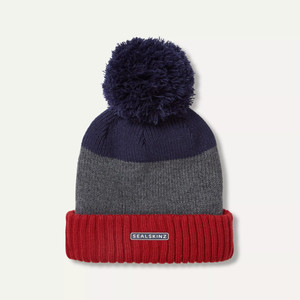 SealSkinz Flitcham Waterproof Fleece Lined Cold Weather Bobble Hat in orange, grey and navy