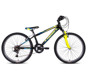 Tiger Warrior FS 24 Inch Kids Mountain Bike - Black/Yellow at Outdoors Ramsey, Isle of Man