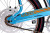 Close-up of the classic Sturmey Archer 3-speed gearing system and rear wheel assembly on the Raleigh Chopper Space Blue.