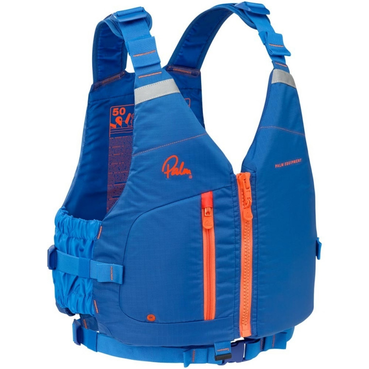 Cobalt Palm Meander buoyancy aid with zipped storage pocket, anti-ride-up waistbelt and reflective safety details. Designed for comfort, safety and performance on the water.