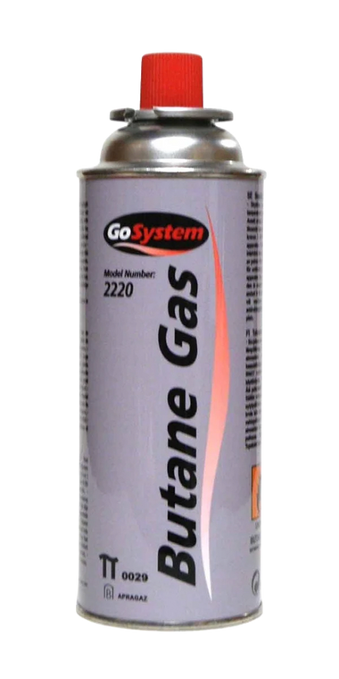 GoSystem 2220 gas cartridge 227g with an iso-butane and propane gas mix for camping stoves and portable gas burners.