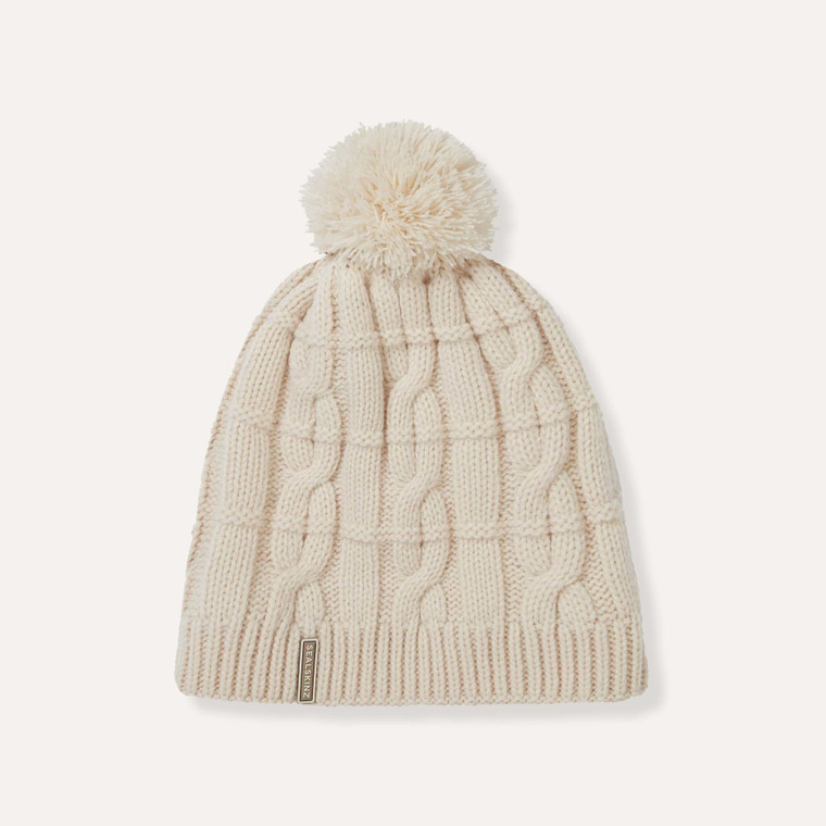 SealSkinz Hemsby Waterproof Cold Weather Cable Knit Bobble Hat in cream