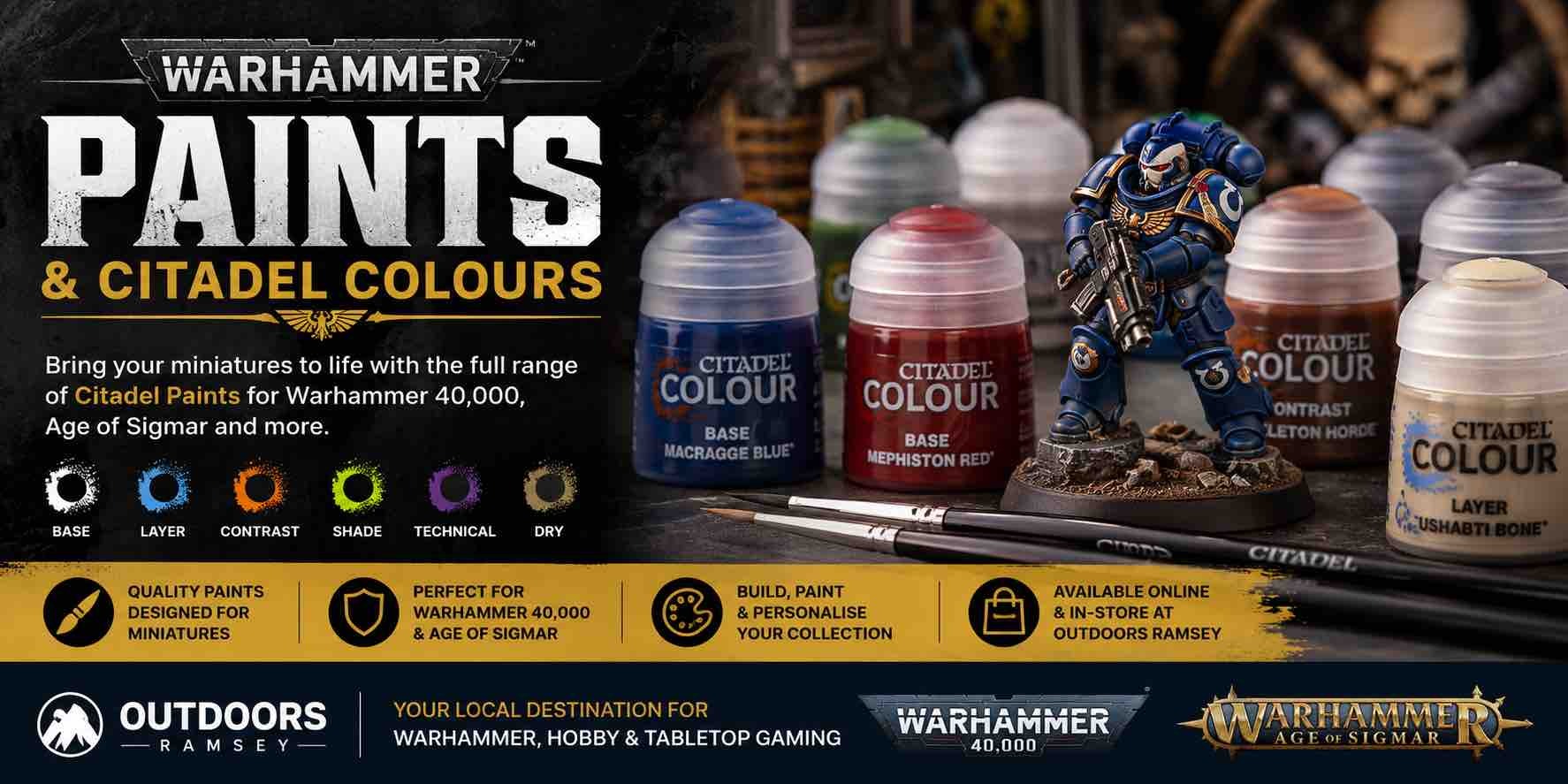 Warhammer Paints and Citadel Colours available at Outdoors Ramsey Isle of Man