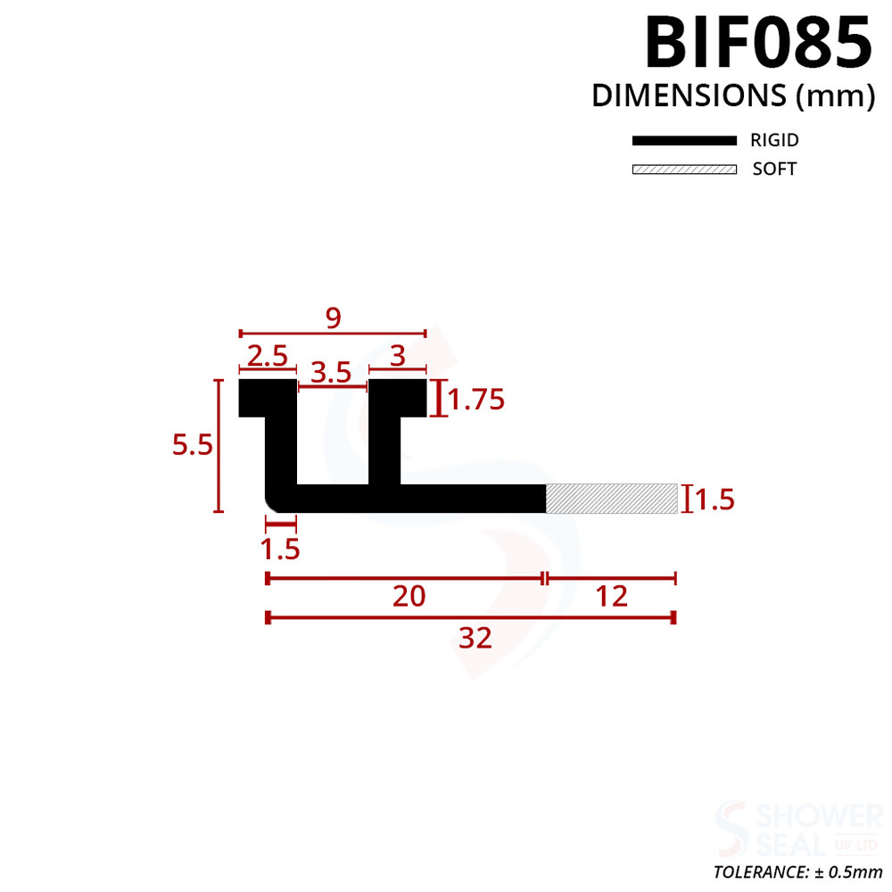 Shower Seal UK BIF085 FShaped Channel Seal Lengths of 900mm and