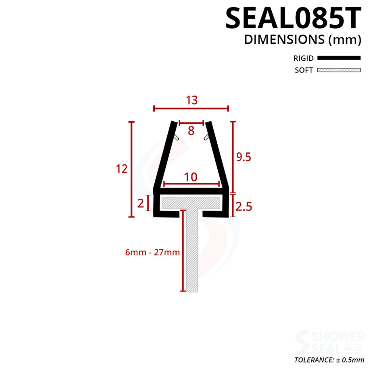 Shower Seal UK SEAL085T Shower Screen Seal Fits 10mm Glass T