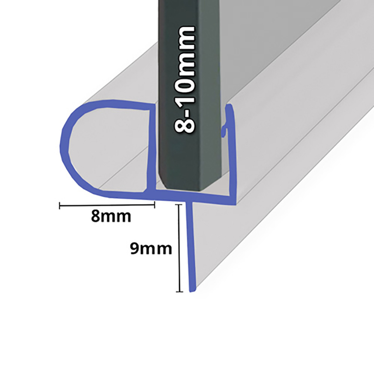 Seal 8 - 900 mm Glass Shower Door Rubber Seal Strip Gap 8 mm