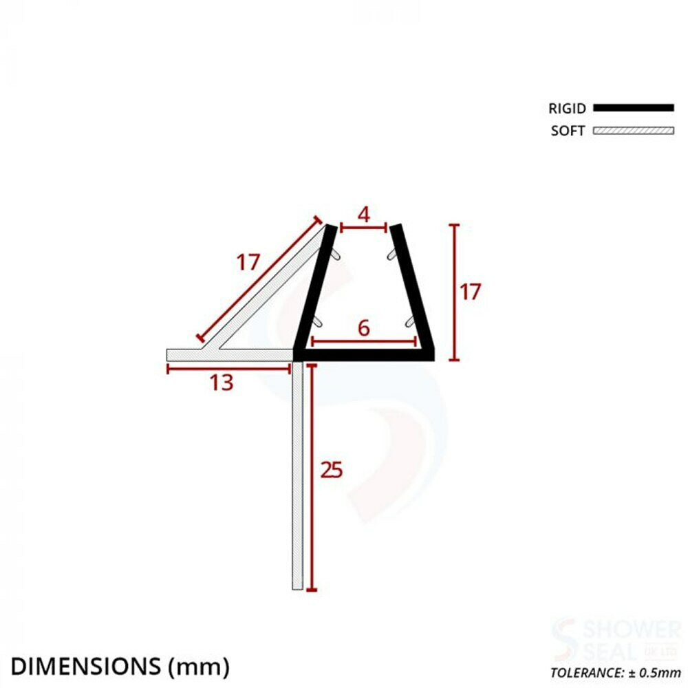 Shower Seal UK SEAL143B Shower Screen Seal Fits 46mm Glass Gaps 2025mm Black