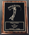 Hole in One golf plaque crafted in beautiful walnut wood with black overlay. 