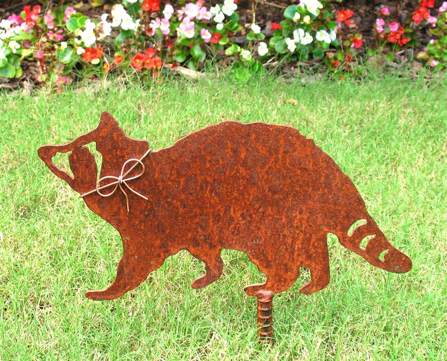Raccoon Metal Garden Stake Metal Yard Art Metal Garden Art Rustic