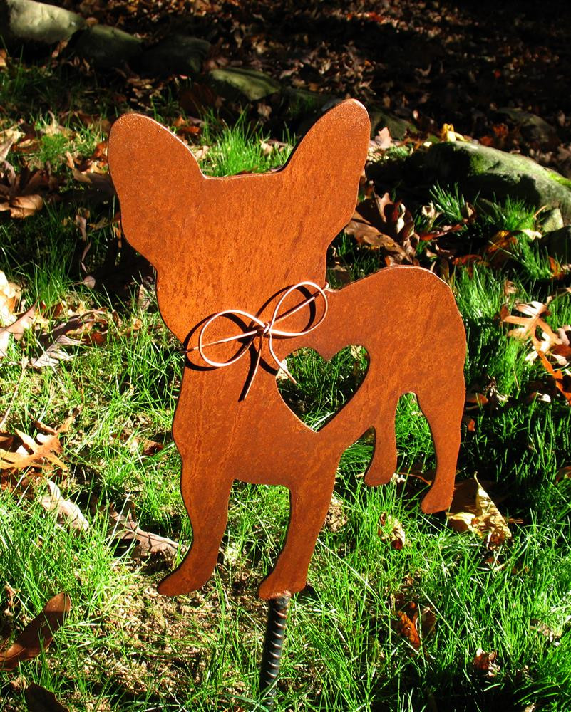 French Bulldog 2 Garden Stake Metal Yard Art Metal Garden Art Pet