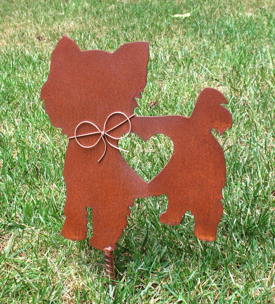 Yorkshire Terrier Dog Metal Garden Stake Metal Yard Art Metal