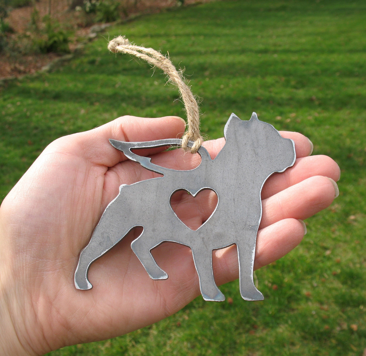 Pit Bull Dog Ornament 2 Pet Memorial W/ Angel Wings - Pet Loss Dog Sympathy Remembrance Gift - Metal Dog Christmas Ornament 