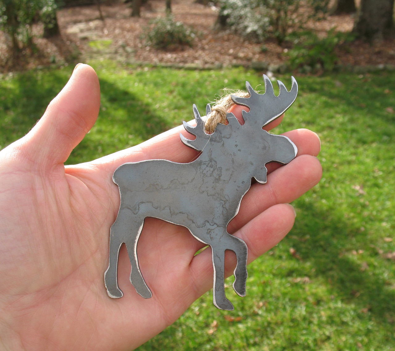Moose Ornament - Rustic Raw Steel Easter Basket Gift for Her Him - Metal Animal Lover Gift - Moose Gift 