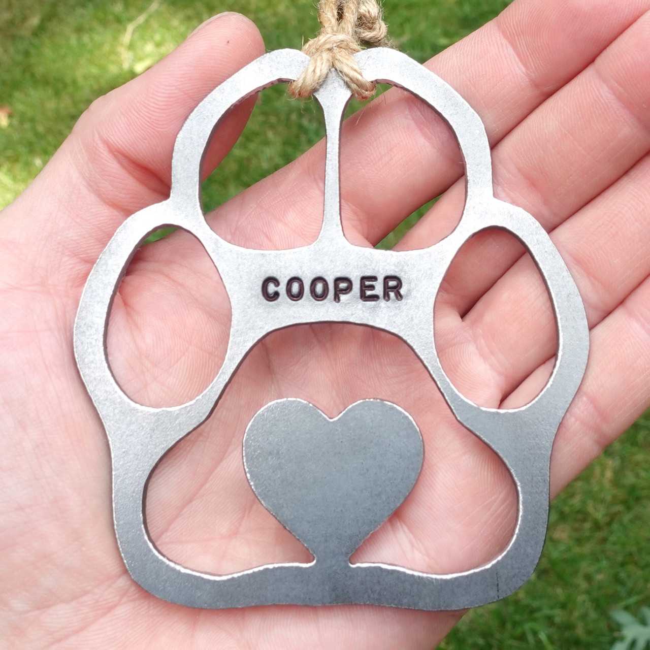Personalized Pet Memorial Ornament Dog Paw 3 - Raw Steel Pet Loss Gift - Dog Sympathy Remembrance Gift - Metal Dog Christmas Ornament