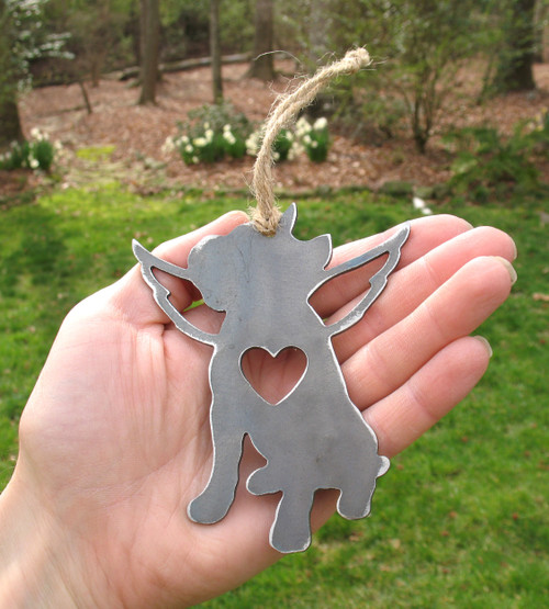 Pit Bull Dog Ornament 1 Pet Memorial W/ Angel Wings - Pet Loss Dog Sympathy Remembrance Gift - Metal Dog Christmas Ornament