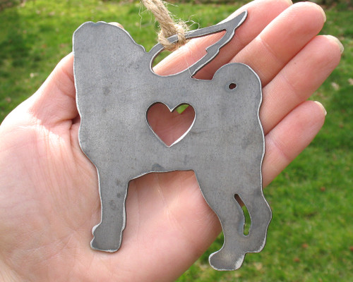 Pug Dog Ornament 1 Pet Memorial W/ Angel Wings - Pet Loss Dog Sympathy Remembrance Gift - Metal Dog Christmas Ornament 